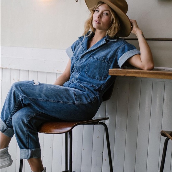 Clad and Cloth Sandy Distressed Denim Jumpsuit - Picture 2 of 8